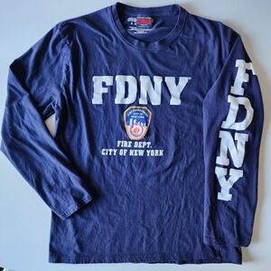 FDNY Shirt Mens Large Navy Long Sleeve Top Fire Dept New York Graphic Tee Unisex